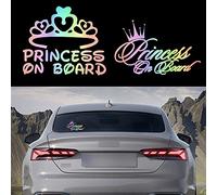 TOMALL 2 Pièces Princesse à Bord Autocollants de Fenêtre de Voiture Auto-Adhésifs Vinyle Imperméable Princesse Couronne pour Voiture Camion Pare-chocs Tronc Décoration (Dégradé de Couleur)