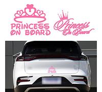TOMALL 2 Pièces Princesse à Bord Autocollants de Fenêtre de Voiture Auto-Adhésifs Vinyle Imperméable Princesse Couronne pour Voiture Camion Pare-chocs Tronc Décoration (Rose)