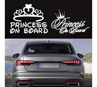 TOMALL 2 Pièces Princesse à Bord Autocollants de Fenêtre de Voiture Auto-Adhésifs Vinyle Imperméable Princesse Couronne pour Voiture Camion Pare-chocs Tronc Décoration (Blanc)
