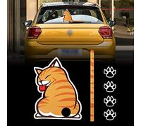 TOMALL 25 cm Moving Tail Chat Autocollant Réfléchissant pour Pare-Brise de Voiture Fenêtre Vinyle Drôle Dessin Animé Chaton avec 4 Griffe Autocollant Graphique pour Voiture Camion SUV (Chat)