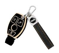 TOMALL Coque de clé pour Mercedes Benz avec porte-clés, 3 boutons en TPU souple, compatible avec Mercedes Benz C E S M G R Class AMG CLK GLA GLC GLE GLK CLA CLS GLS, noir