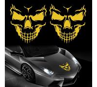 TOMALL Lot de 2 autocollants d'Halloween en vinyle motif tête de mort - Autocollants graphiques squelette pour voiture, carrosserie, capot - Décorations effrayantes pour camions, SUV, moto (jaune, 28