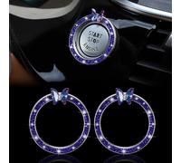 TOMALL Lot de 2 coques de bouton de démarrage de moteur de voiture en forme de papillon avec strass - Décoration universelle pour voiture - Bleu
