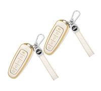 TOMALL Lot de 2 coques de clé avec porte-clés, coque de clé en TPU à 5 boutons compatible avec Ford C-Max Edge Escape Expedition Explorer Flex Focus Taurus Lincoln MKS MKT MKX Navigator (blanc + blanc
