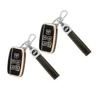 TOMALL Lot de 2 coques de clé Land Rover avec porte-clés, protection en TPU à 5 boutons, compatible avec Land Rover LR4, Range Rover Sport Evoque, Velar, Jaguar XF XE XJ XJL F-pace (noir + noir)