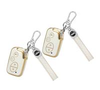 TOMALL Lot de 2 coques de clé Lexus avec porte-clés, 4 boutons en TPU souple, compatible avec Lexus IS250 IS350 GS450h ES350 CT200h LS460 LS600h LX570 RX450h (blanc + blanc)