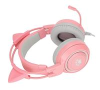 Tomantery Casque de Jeu Surround Oreille de Chat, Son Clair pour PC 3.5mm/USB + Réglage du Volume, Microphone Muet, Cadeau pour Garçons et Filles (Rose)
