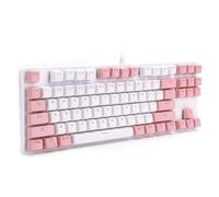Tomantery Clavier de Jeu Mécanique Rose Blanc, 87 Touches, Lumière Mixte, pour Ordinateur de Bureau, Ordinateur Portable, ABS 1.5 Mètres, Plug and Play pour Ordinateurs Généraux (Décor Rose Blanc