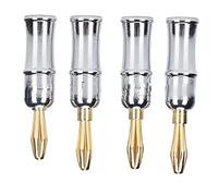 Tomantery Connecteur Fiche Banane plaqué or à Six Feuilles pour Haut-parleurs BA1462 Installation à Double Vis Aucune Soudure Requise pour équipement Professionnel 4 Pièces Argent Noir et Argent Rouge