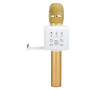 Tomantery Microphone à Main sans Fil Bluetooth karaoké Microphone Multifonction Portable pour Fête avec Support de Téléphone Portable pour Enfants et Personnes âgées Rouge (Or)