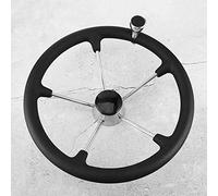 Tomantery Volant de Bateau avec Poignée en Mousse Noire, 15-1/2 Pouces, Volant à 5 Rayons avec Construction en Acier Inoxydable pour Navires et Yachts