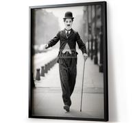 Tomaok - Poster Impression affiche d'art - (Cadre Non Fourni) Portrait de Charlie Chaplin noir et blanc, décoration art mural photo - Légende