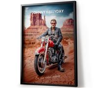Tomaok Poster Johnny Hallyday On The Road Again (Cadre Non Fourni) - Peinture Digitale Star chanteur Rock - Affiche Moto, Route 66