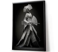 Tomaok - Poster Origami de Geisha femme courtisane, art ancestral pliage papier, Akira Yoshizawa, décoration art mural (Cadre Non Fourni) - Impression d'Art Affiche Murale