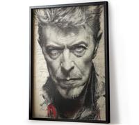 Tomaok - Poster portrait de David Bowie, dessin trait crayon noir et gris, décoration art mural (Cadre Non Fourni) - Impression d'Art Affiche Murale
