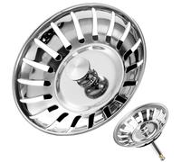 Tomario Bonde d'évier à panier 82 mm - En acier inoxydable avec fonction bouchon, bouchon d'évier réglable - 48-110 mm - Accessoire pour évier de cuisine