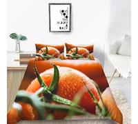 Tomate Rouge Housse de Couette 160x200 Parures de Lit 1 Personne Imprimé 3D Microfibre Douce Légumes Housses Couette avec 2 Taies d'oreiller et Fermeture Éclair i.5745