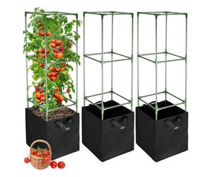 Tomato Cage Set - Stainless Steel Rust Proof Tall Plant Support System, 18 Gallon Grow Bag Kit, 39.88x39.88x114.3cm Size Unit, Patio Garden Raised Bed Use, Vegetables Cucumber Pepper Eggplant