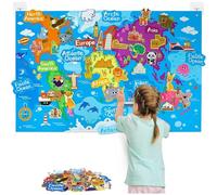 Tomatoys Carte du Monde en Feutrine 110x70 cm avec Monuments et Animaux | Set Éducatif Montessori à | Tapis d’Apprentissage pour Adultes 4+ | Découverte des Continents et Cultures