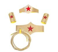 Tomatoys Set d'Accessoires de Super-Héroïne - Diadème, Ceinture, Bracelets et Lasso Doré avec Étoile Rouge pour Déguisement Femme, Carnaval, Halloween et Cosplay