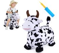 Tomatoys Vache Sauteuse Gonflable pour Enfants - Animal Sauteur Gonflable avec Housse en Peluche, Jouet à Ressort pour Intérieur et Extérieur, Cadeau Bébé 18 Mois à 4 Ans, Ballon Sauteur Vache