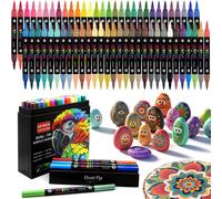 Tomaxis Lot De 60 Marqueurs De Peinture Acrylique À Double Pointe Avec Pointe Pinceau Et Pointe Fine Pour Peinture Sur Pierre, Tissu, Plastique, Bois, Toile, Verre, Papier, Loisirs Créatifs