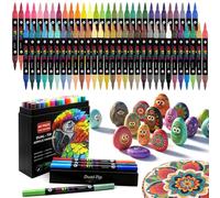 Tomaxis Lot de 60 marqueurs de peinture acrylique à double pointe avec pointe pinceau et pointe fine pour peinture sur pierre, tissu, plastique, bois, toile, verre, papier, loisirs créatifs