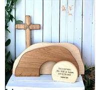 Tombe vide de Pâques Décor Scène de résurrection Croix Décoration Set A | Plaque en bois avec inscription « He is Risen and He is not here » pour la maison, le bureau