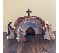 Tombe vide de Pâques et décorations en croix, scène de résurrection de Pâques en bois, plateau de tombe de Jésus, décoration de scène de la Nativité de Jésus pour table religieuse à la maison, au