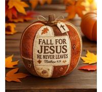 Tombez amoureux de Jésus Patchwork Pumpkin, Tombez amoureux de Jésus Il ne quitte jamais Tissu cousu à la main Citrouille Automne Christ Cadeau, for salle à manger Bureau, bibliothèque ou entrée