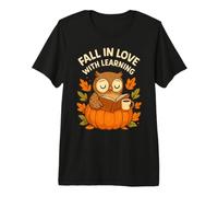 Tombez Amoureux de l'apprentissage de la Chouette Mignonne Motif d'automne T-Shirt Haut de Gamme