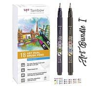 Tombow 18 feutres (couleurs secondaires) Dual Brush Pen avec deux pointes + feutre Fudenosuke Brush Pen rigide + doux | Aquarelle, à base d'eau, non toxique, sans acide et sans odeur