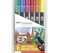 Tombow Feutres pinceau à double pointe ABT-6P-3 – couleurs testées dermatologiquement – Lot de 6