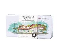 Tombow 56305 Urban Sketching Set de 8 pièces avec stylos à double pinceau, crayons de couleur, pinceau à eau, crayon mécanique, stylo à dessin