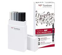 Tombow ABT-12P-3 Lot de 12 Feutres pinceau à 2 pointes, nuances de gris