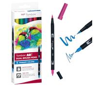 Tombow ABT-6C-1 Lot de 6 Feutres pinceau à 2 pointes, couleurs primaires
