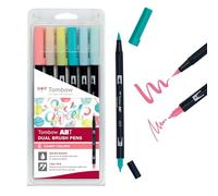 Tombow ABT-6P-4 Lot de 6 feutres pinceau ABT à deux pointes, couleurs candy