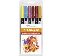 Tombow ABT Dual Brush Pen, édition Firehorse, feutre à double pointe, parfait pour le lettering et le bullet journal, aquarellable, set de 6 [ABT-6P-FIREHORSE]