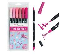 Tombow ABT Dual Brush Pen, Pink Edition, feutre à deux pointes, parfait pour le lettering et le bullet journal, aquarellable, set de 6 pièces