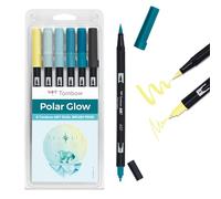 Tombow ABT Dual Brush Pen, Polar Glow Lot de 6 stylos à deux pointes, parfaits pour le lettrage à la main et le bullet journal, effaçables à l'eau, lot de 6 [ABT-6P-POLAR]