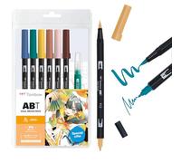 Tombow ABT Dual Brush Pen Set Manga Aquarelle Bird, set de 6 ABT + pinceau à réservoir d'eau, modèles de coloriage & tutoriel vidéo [ABT-6P-MANGA-BIRD], jaune