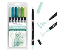 Tombow ABT Dual Brush Pen, Set Mystic Jade, feutre aquarellable à double pointe, parfait pour le lettering et le bullet journal, aquarellable, lot de 6 [ABT-6P-JADE]