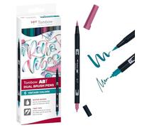 Tombow ABT Lot de 6 stylos à double pinceau, couleurs vintage, avec deux pointes, parfaits pour le lettrage à la main et le bullet journal, effaçables à l'eau, ABT-6C-5