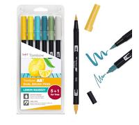 Tombow ABT Lot de 6 stylos à double pointe 5+1 à double pointe pour l'écriture à la main et le bullet journal - Colorable à l'eau - ABT-6P - Citron