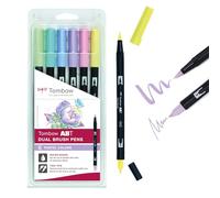 Tombow ABT Lot de 6 stylos duo feutre-pinceau Couleurs pastel