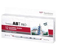 Tombow ABTP-12P-1 Marqueur à base d'alcool ABT PRO à deux pointes, set de 12 pièces, Basic Colors
