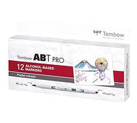 Tombow ABTP-12P-2 Marqueur à base d'alcool ABT PRO à deux pointes, set de 12 pièces, Pastel Colors