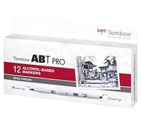 Tombow ABTP-12P-3 Marqueur à base d'alcool ABT PRO à deux pointes, set de 12 pièces, Grey Colors