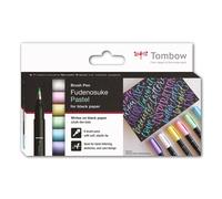 Tombow Fudenosuke Lot de 6 stylos pinceaux pastel pour papier noir, blanc