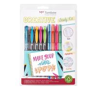 Tombow Kit Creative Study – 4 surligneurs double-pointe, feutres et stylos-bille – multicolore